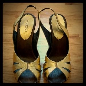 Also gold platform wood heel sandals slingback